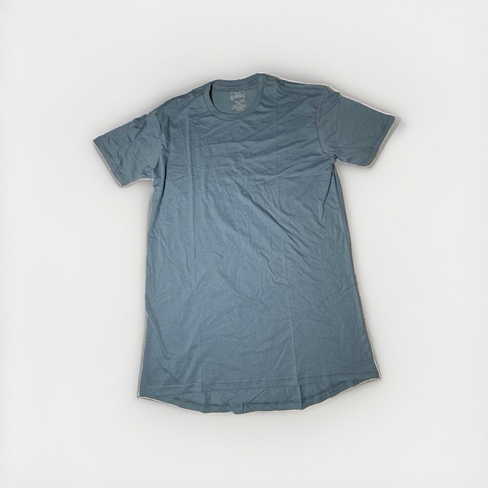 True Classic Men’s Large Longline T-Shirt Blue Crew Neck Cotton Blend NWOT